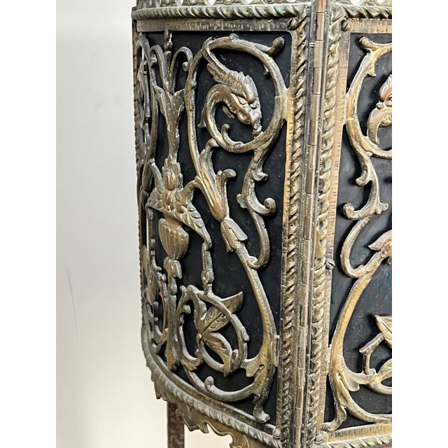 Antique Gothic Revival Cast Iron and Brass Phone Stand Attr. Oscar Bach or Bertram Segar C. 1920 Greenwich Village For Sale - Image 11 of 13