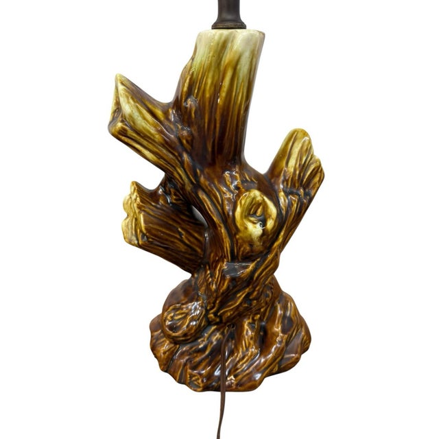 Vintage Mid-Century Modern Ceramic Driftwood Yellow Brown Drip Glaze Tree Branch Table Lamp For Sale In Philadelphia - Image 6 of 7
