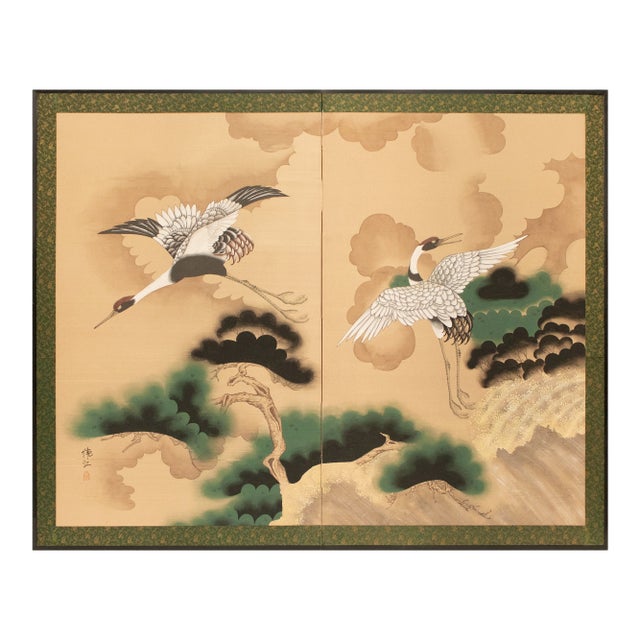 Large 1950s Japanese or Chinoiserie Style Painted Silk Screen For Sale