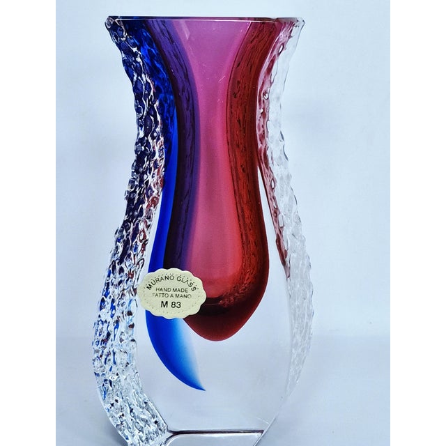Mid-Century Murano Sommerso Textured Glass Vase by Alessandro Mandruzzato For Sale In Phoenix - Image 6 of 12