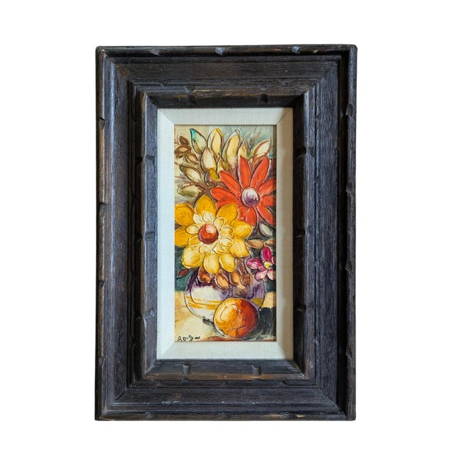 PLEASE READ ENTIRE DESCRIPTION Vintage Still Life Floral Bouquet in a Vase Painting on Canvas Signed by the Artist TOTAL...