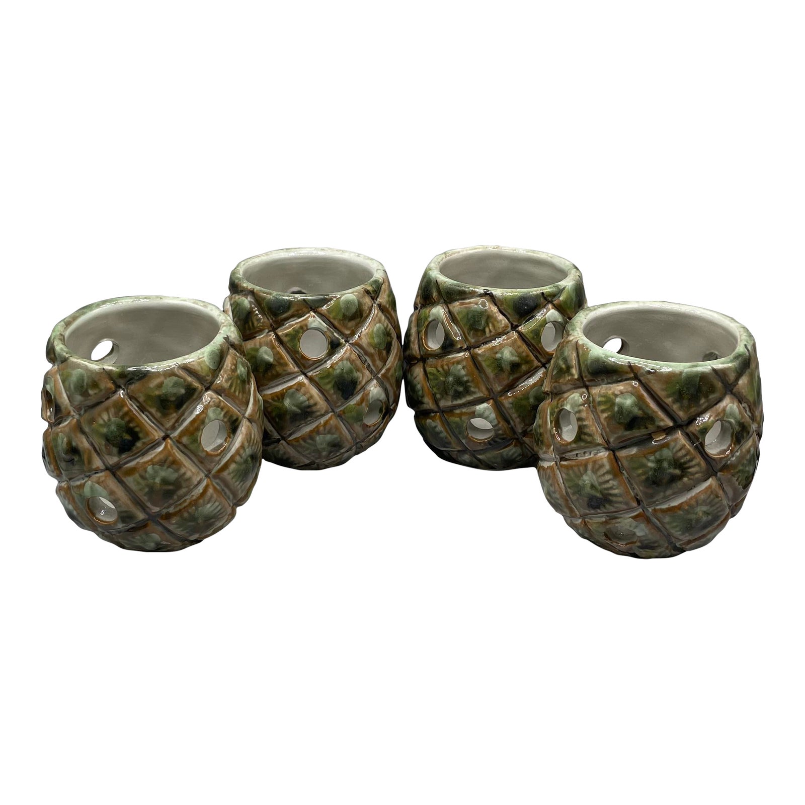 Early 20th Century Louisville Stoneware Majolica Pineapple Votive