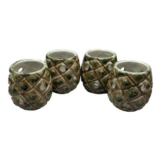 Early 20th Century Louisville Stoneware Majolica Pineapple Votive Candle Holders- Set of 4 For Sale