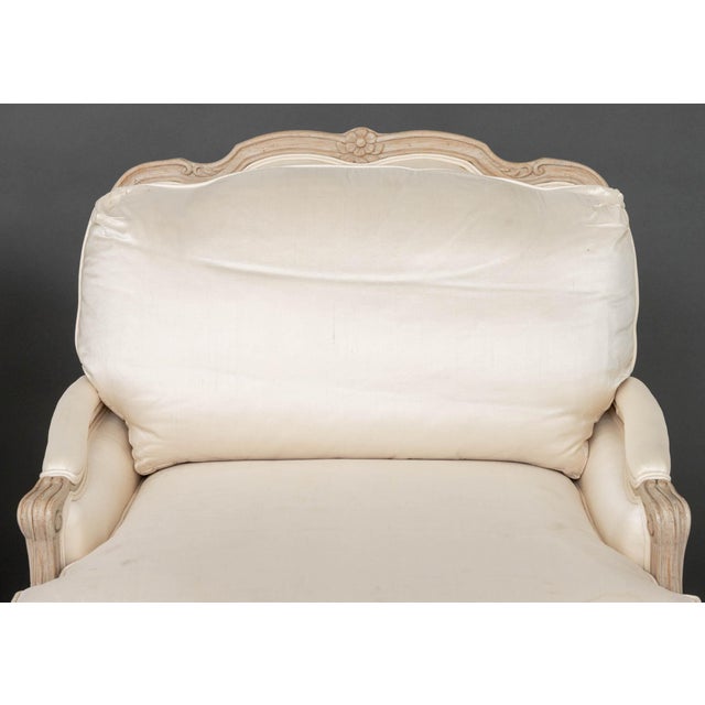 Late 20th Century Louis XV Style White Upholstered Bergeres, Pair For Sale - Image 5 of 8