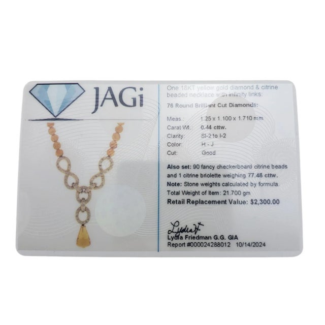 Mid 20th Century 18 Karat Yellow Gold Citrine and Diamond Drop "Y" Necklace For Sale - Image 9 of 9