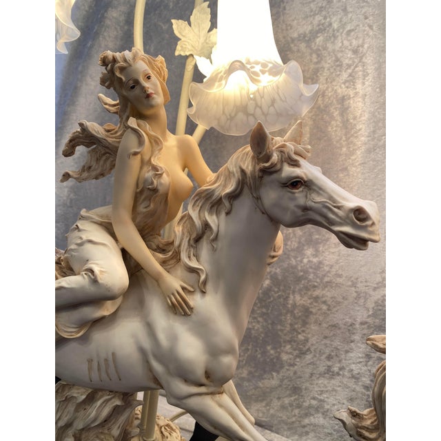 Late 20th Century Art Deco Woman Riding a Horse Figurine Lamp with