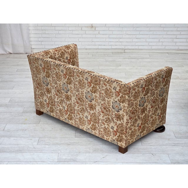 Danish Oak 2-Seater Sofa in Beige & Brown Furniture Fabric, 1950s For Sale - Image 11 of 17