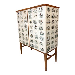 1950's Swedish Cabinet With Bird Illustrations by Édouard Traviés For Sale