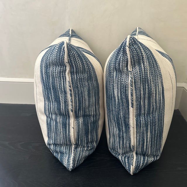 Nautical Blue and White Custom Ombré Stripe Designer Pillows For Sale - Image 3 of 4