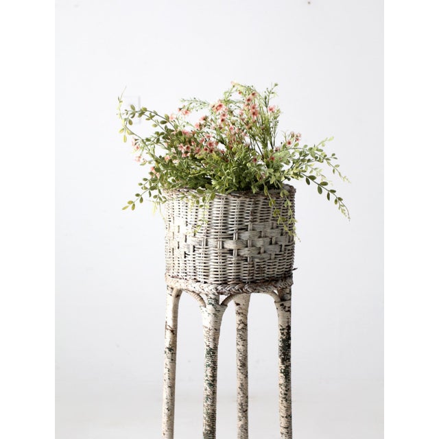 Antique Victorian Tall White Wicker Planter For Sale - Image 12 of 17