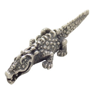 Vintage Mexican Handmade Genuine Silver Crocodile / Alligator Figurine Miniature For Sale