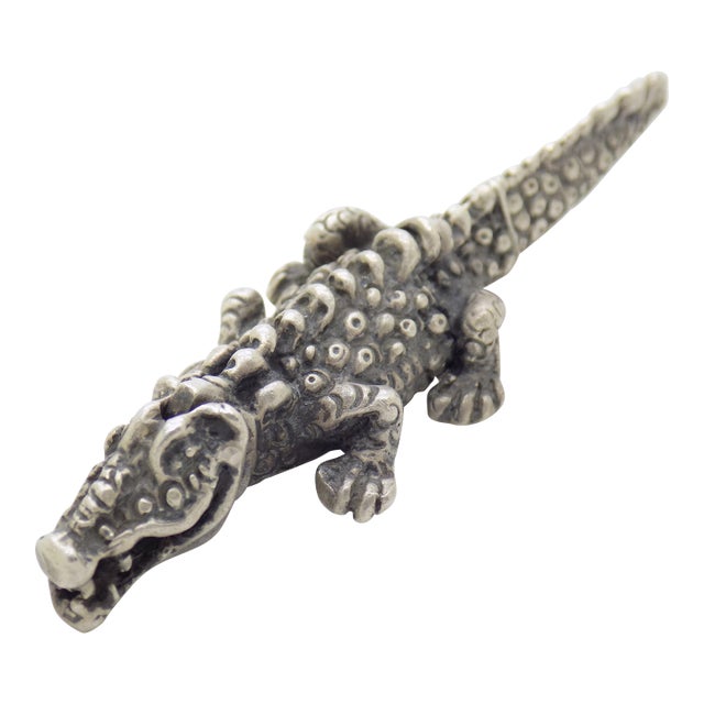 Vintage Mexican Handmade Genuine Silver Crocodile / Alligator Figurine Miniature For Sale