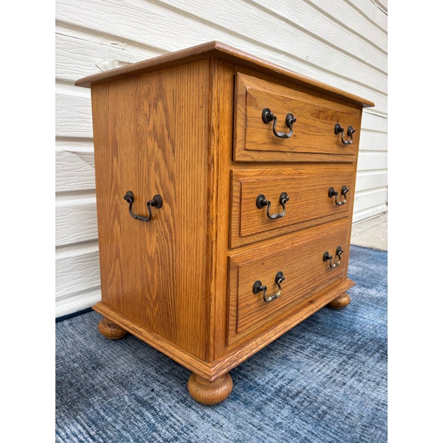 Wood Vintage Ethan Allen 3-Drawer Solid Oak Accent Chest or Nightstand For Sale - Image 7 of 9