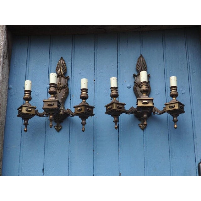 Rococo Vintage Rococo Revival Italian 3-Arm Wall Sconces, 1940s, Set of 2 For Sale - Image 3 of 15