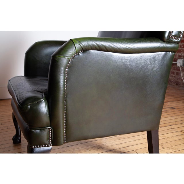 Wood Mid 20th Century Pair of George Smith Style Leather Armchairs and Ottoman For Sale - Image 7 of 10