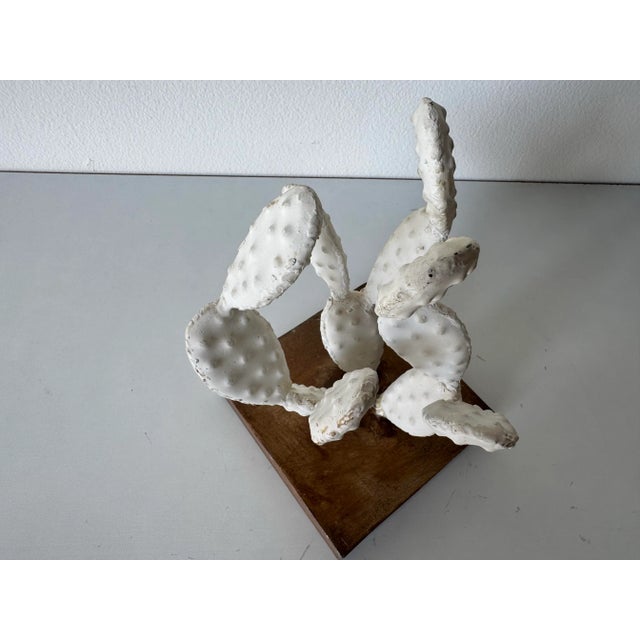 Vintage White Metal Cactus Table Sculpture on Wood Base – Signed Illegible For Sale - Image 9 of 10