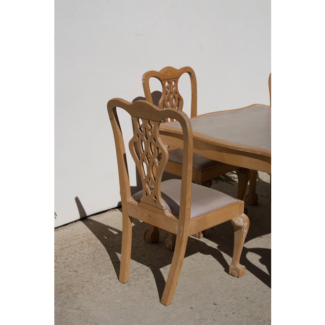 Late 20th Century Late 20th Century Handcrafted Chippendale-Style Game Table and Four Chairs With Leather, Set of 5 For Sale - Image 5 of 14