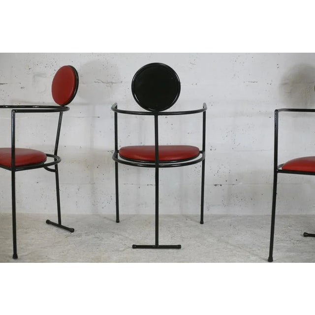 French Steel and Leather Armchairs, 1980s, Set of 3 For Sale - Image 16 of 18