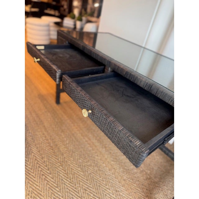 Made Goods Smoke Peeled Rattan Two Drawer Isla Desk For Sale - Image 4 of 5