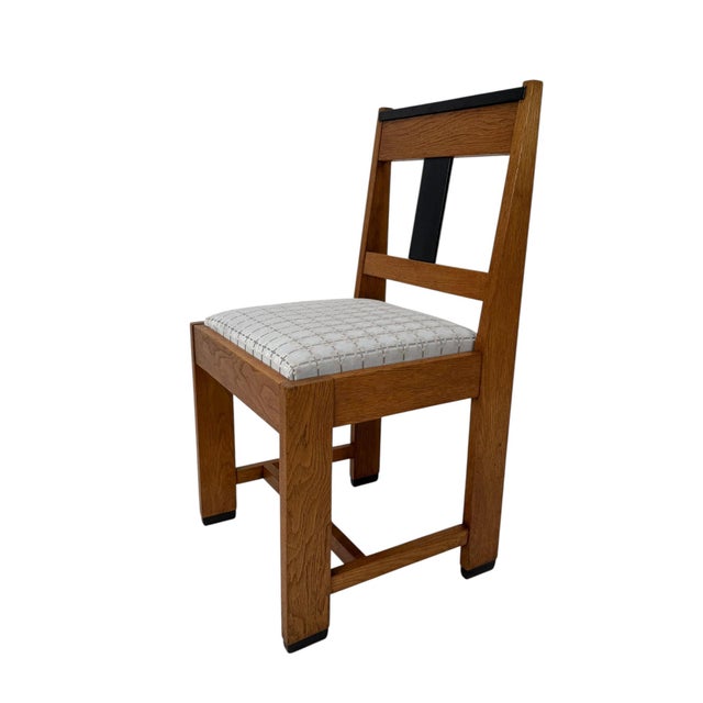 Wood Art Deco Modernist Side Chair in Oak & Velvet from Jan Brunott, 1920s For Sale - Image 7 of 12