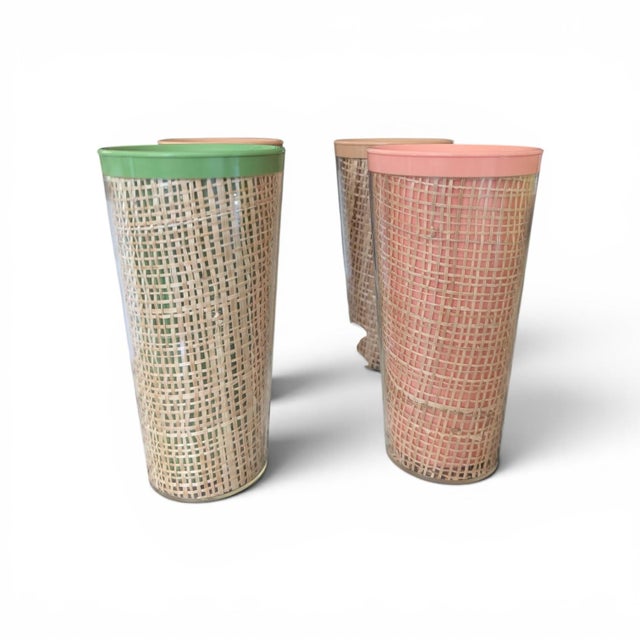 Mid Century Modern Raffia Wrapped Acrylic Drinking Cups- Set of 4 For Sale - Image 11 of 16