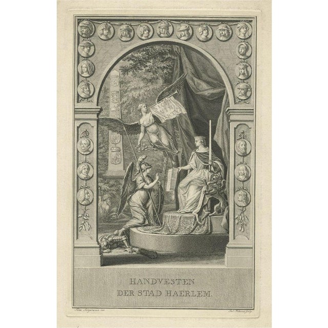 Folkema, Allegorical Frontispiece of Freedom and Rights of Haarlem, Netherlands, 1751 For Sale