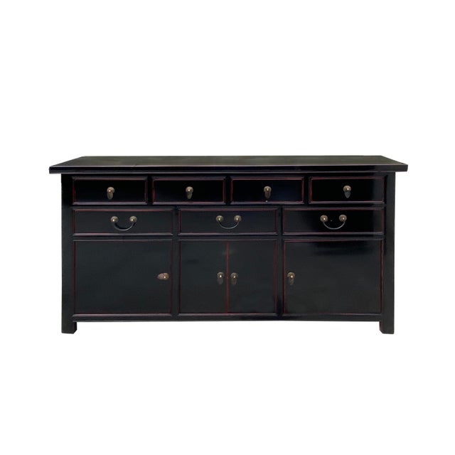 Asian Handmade Solid Wood Black Sideboard With 7 Drawers – Oriental Style For Sale - Image 3 of 7