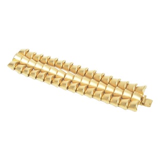 Vintage Sculptural Gold Plated 3 Row Cuff Bracelet by Marcy Feld, 1980's For Sale