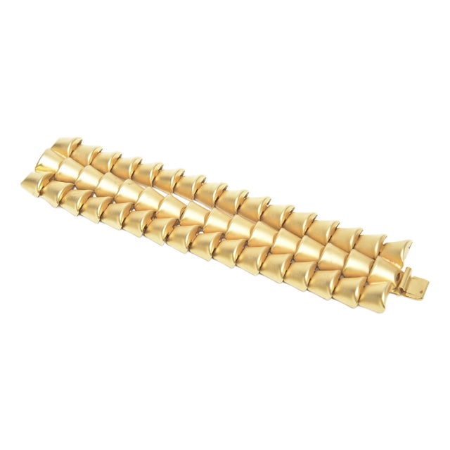 Vintage Sculptural Gold Plated 3 Row Cuff Bracelet by Marcy Feld, 1980's For Sale