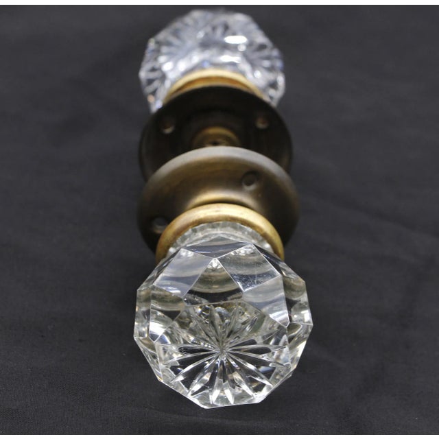 Mid 20th Century Faceted Antique Collectors Etched Cut Glass Doorknob Set For Sale - Image 5 of 6