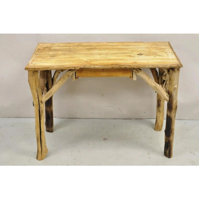 Vintage Rustic Modern Driftwood Branch Small Wooden Desk and Chair With Drawer - Set of 2 For Sale - Image 12 of 12