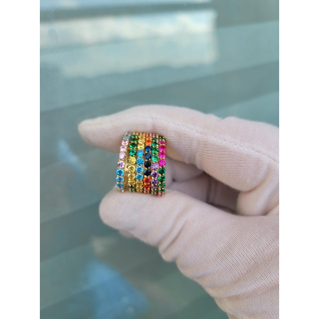 Pink Multicolor Gemstones Eternity 14k Gold Ring Band - 5 Us Size For Sale - Image 8 of 8