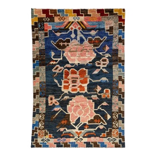 Modern Moroccan Style Handmade Wool Rug in Navy Blue With Tribal Pattern For Sale