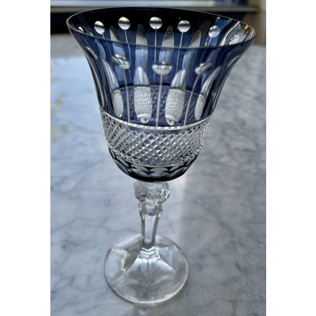 Art Deco Midnight Blue Cut Glass Wine Goblets- Set of 4 For Sale - Image 3 of 3