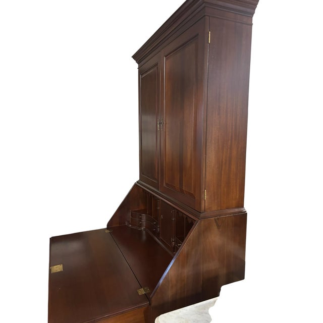 American American Mahogany Secretary Desk Bookcase, Drop-Front Writing Desk With Hidden Compartments & Key For Sale - Image 3 of 11