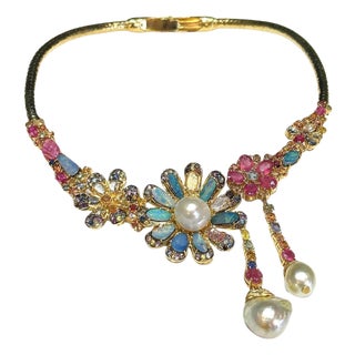 Bochic "Orient" Opal, Multi Sapphires & Rubies Necklace Set In 18K Gold & Silver For Sale