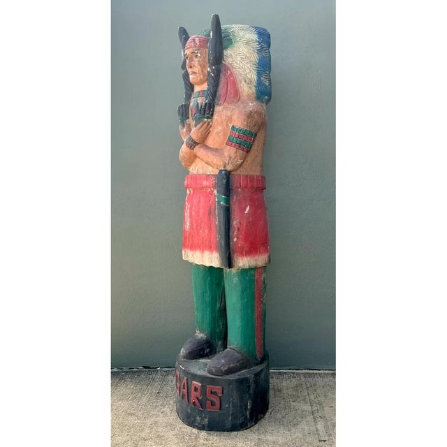 Vintage Monumental Carved Wood Native American Cigar Sculpture For Sale In West Palm - Image 6 of 12