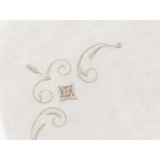 Vintage linen placemats | 16.5” x 10” Set of six. Ivory linen with tonal embroidery, drawnwork details, and a quiet...