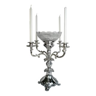 English Sheffield Plate Silver and Cut Crystal Epergne For Sale