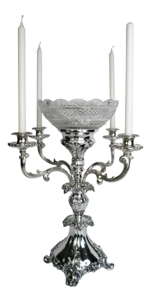 English Sheffield Plate Silver and Cut Crystal Epergne