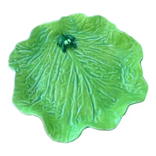 Vintage French Py Green Ceramic Lily Pad Decorative Plate For Sale
