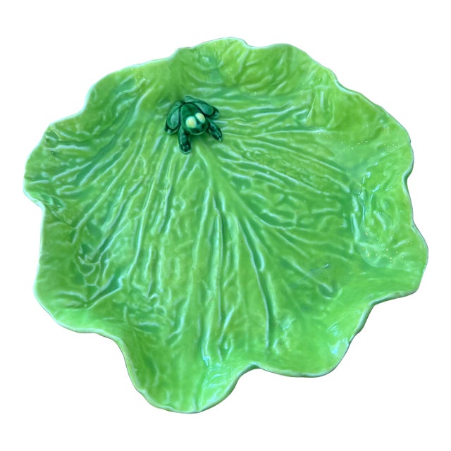 Vintage French Py Green Ceramic Lily Pad Decorative Plate For Sale