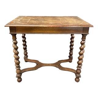 Antique English Barley Twist Side Table, Solid Oak Jacobean Revival Accent Table For Sale