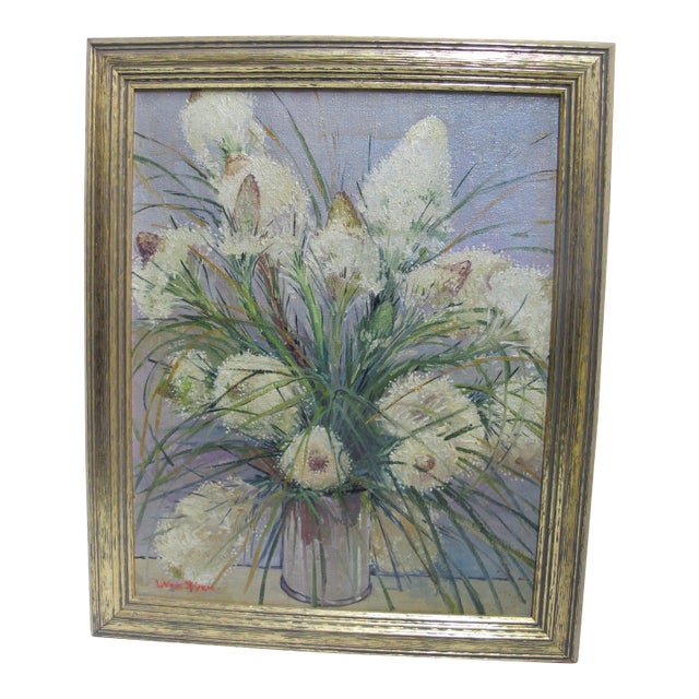 Lucile Van Slyck Signed Framed Still Life Floral Bouquet Oil Painting For Sale