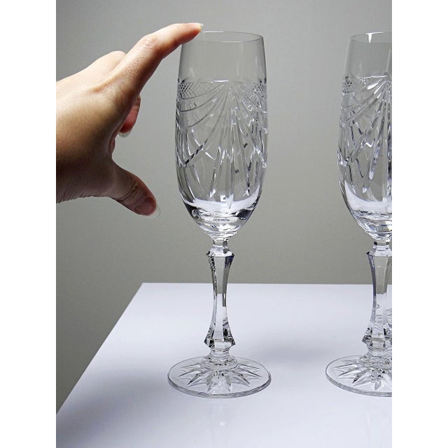 Vintage Hand-Cut Lorraine Crystal Champagne Flutes, 1960s, Set of 6 For Sale - Image 6 of 15