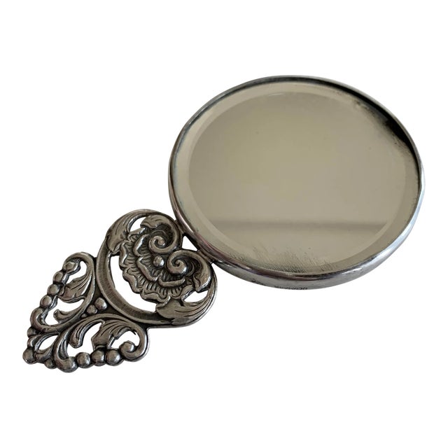 Vintage Danish Silver Plate Hand Mirror For Sale