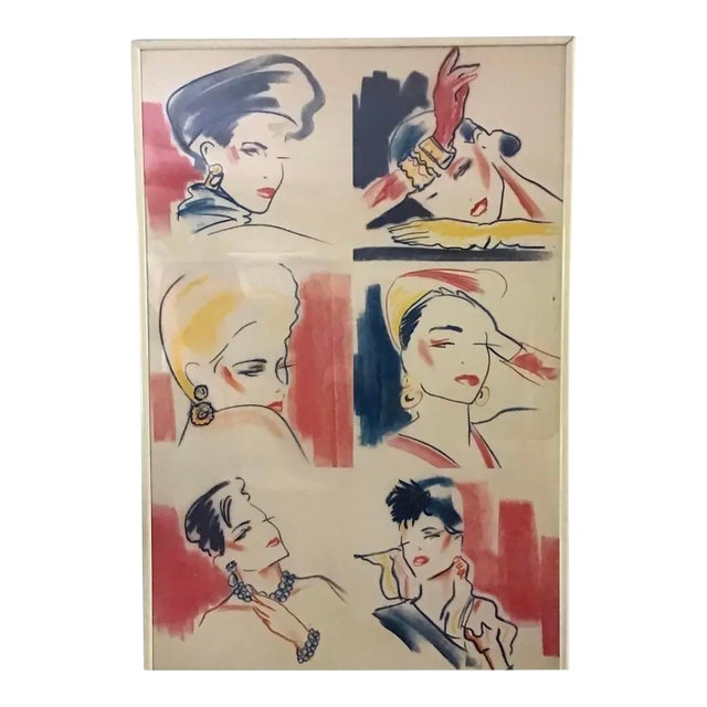 Mid-Century Modern Large Scale Vintage Art Fashion Design Collage Wall Decor, Framed 73.5" X 49.5" For Sale