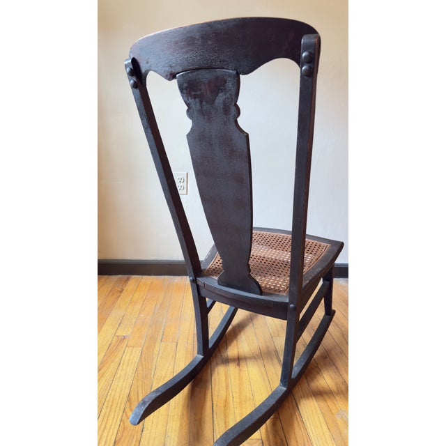 Late 19th Century Antique Mission Style Armles Rocking Chair With Caned Seat For Sale In New York - Image 6 of 8