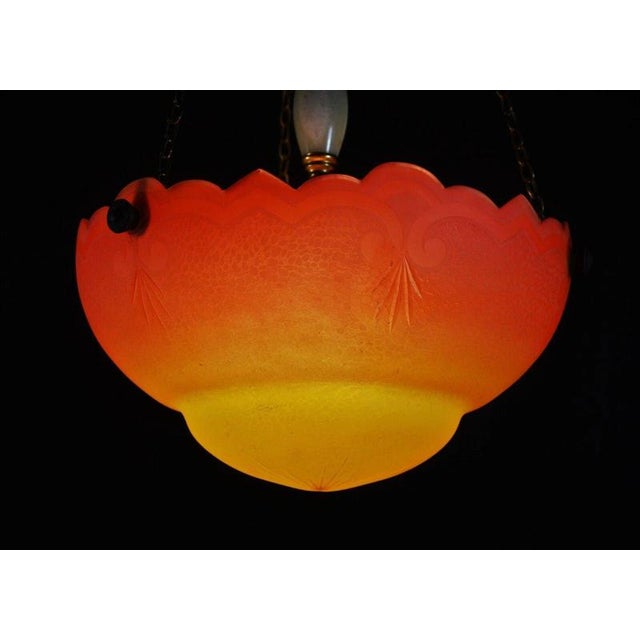 Art Deco Etched Glass Plafonnier with Bronze, Brass and Alabaster Fittings, 1930 For Sale - Image 10 of 13