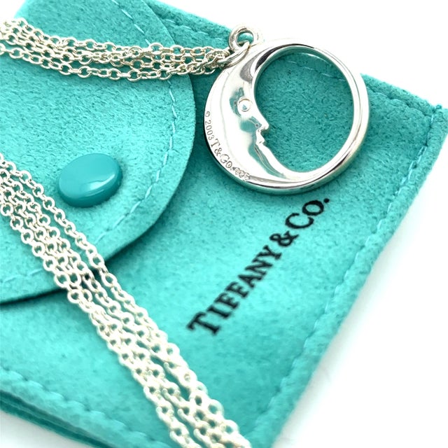 Contemporary Tiffany & Co. Sterling Silver Vintage Moon Double Chain Necklace 10.5g For Sale - Image 3 of 6